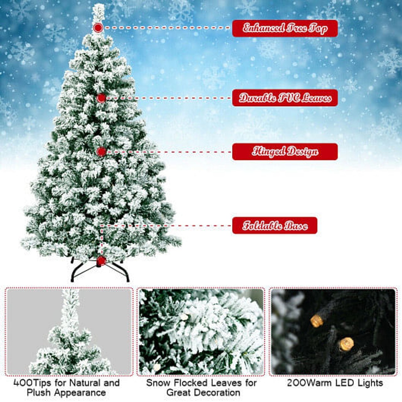 4.5 Feet Pre-Lit Premium Snow Flocked Hinged Artificial Christmas Tree 4.5 Feet Pre-Lit Premium Snow Flocked Hinged Artificial Christmas Tree