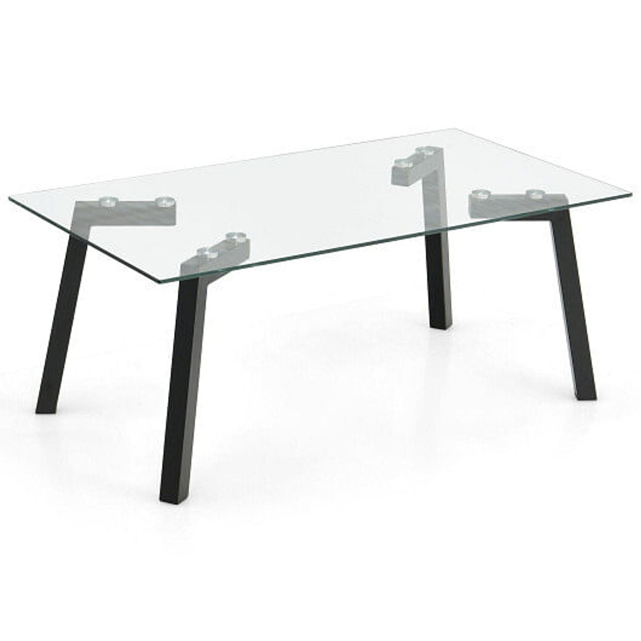 Modern Tempered Glass Coffee Table with Metal Frame for Living Room