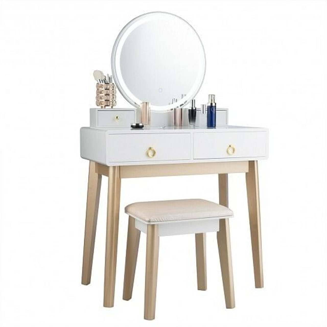 Makeup Vanity Table Set 3 Color Lighting Dressing Table-Black