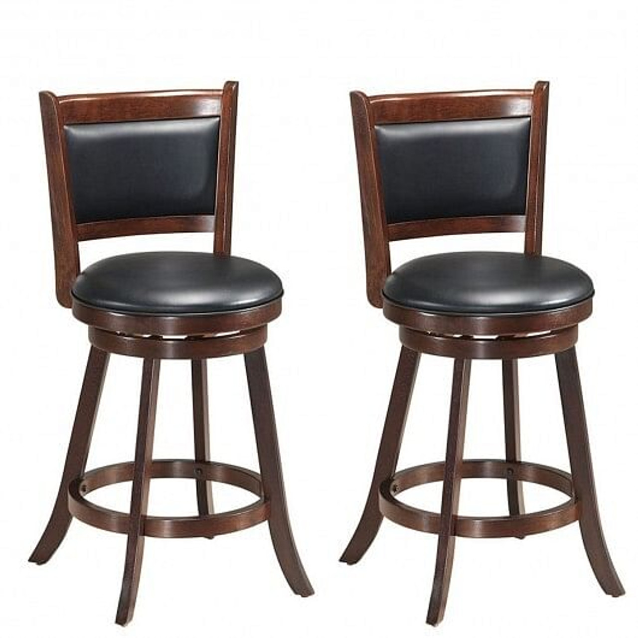 2 Pieces 24 Inch Swivel Counter Stool Dining Chair Upholstered Seat-Brown