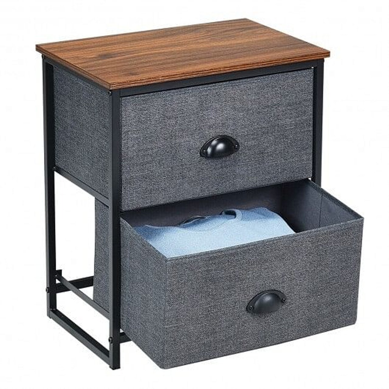 Metal Frame Nightstand Side Table Storage with 2 Drawers-Gray