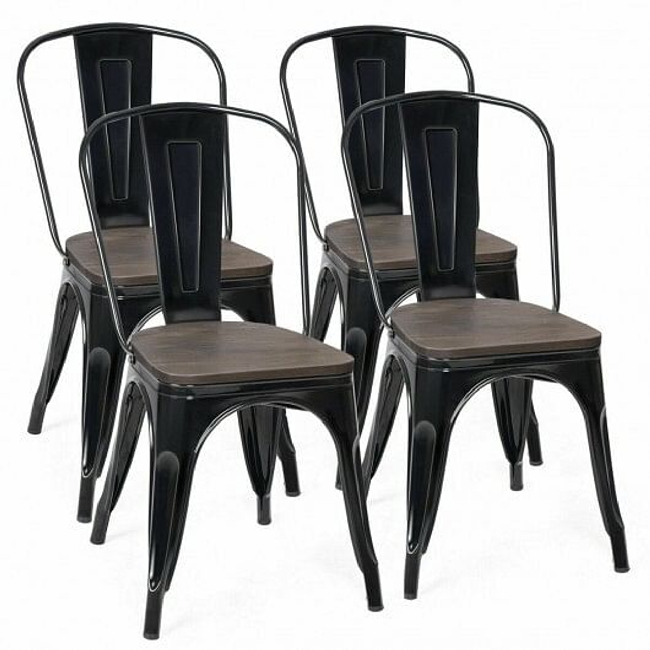 18 Inch Height Set of 4 Stackable Style Metal Wood Dining Chair-Black