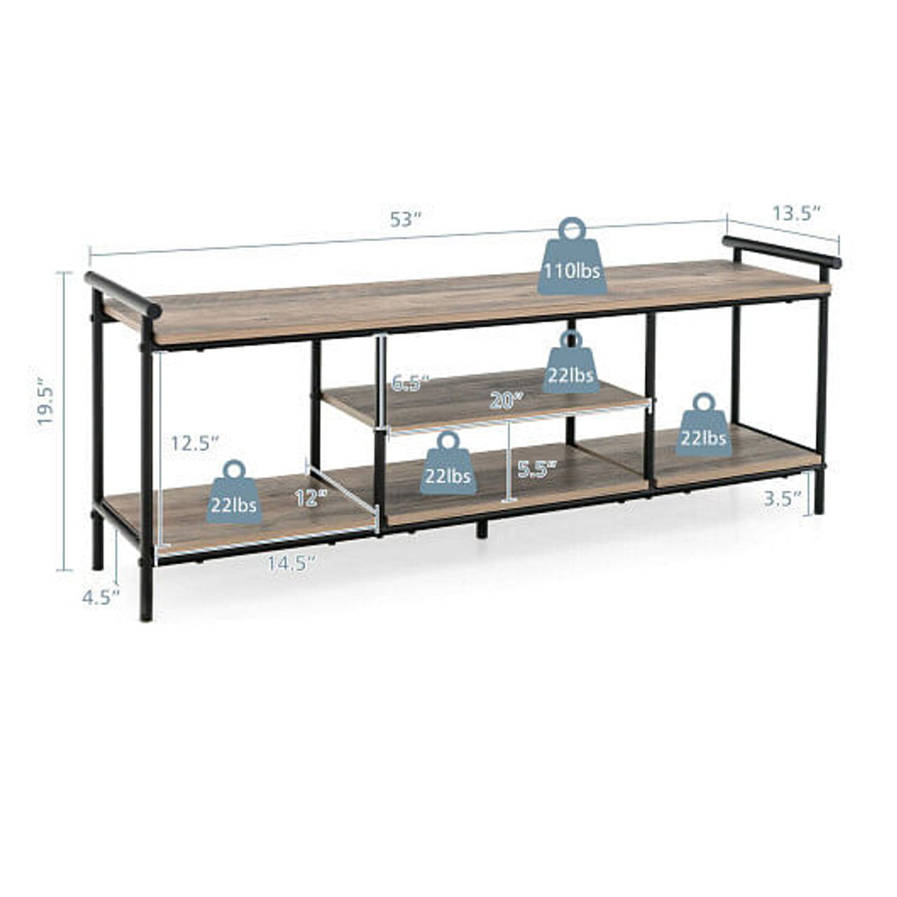 Industrial TV Stand for TVs up to 60 Inch with Storage Shelves-Natural