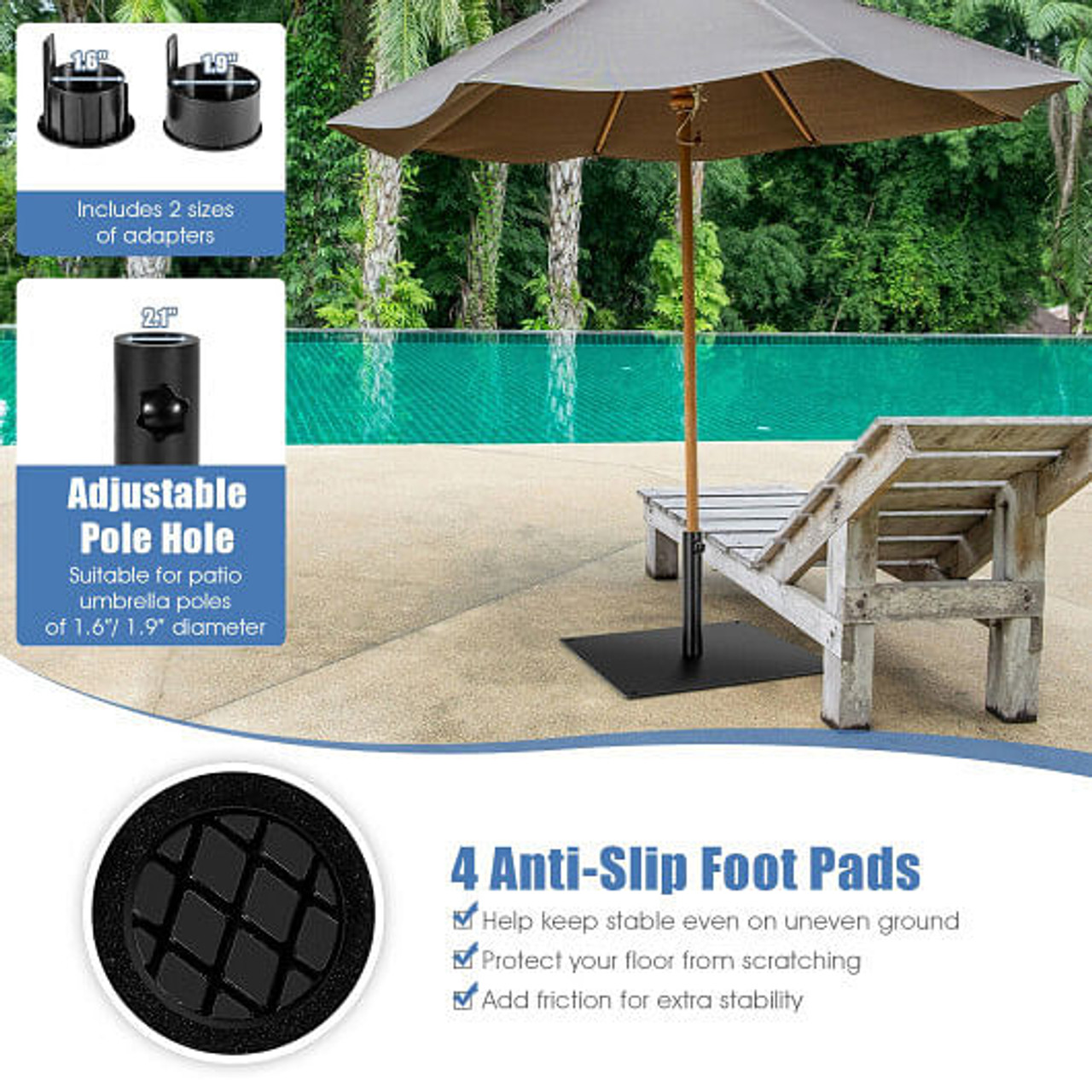 42 LBS Weighted 25 Inch Square Patio Umbrella Base