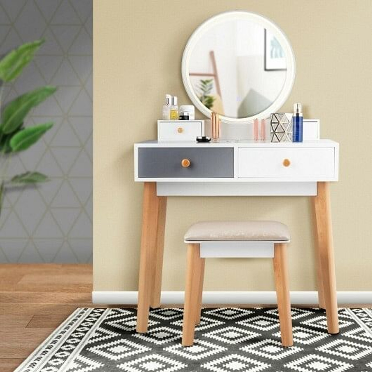 Makeup Dressing Table with 4 Drawers and Lighted Mirror
