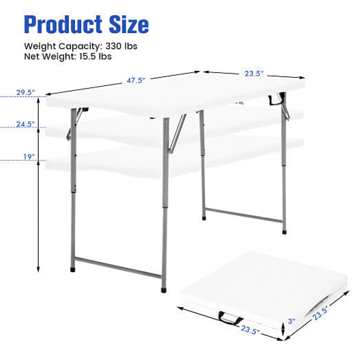 3-Level Height Adjustable Folding Table