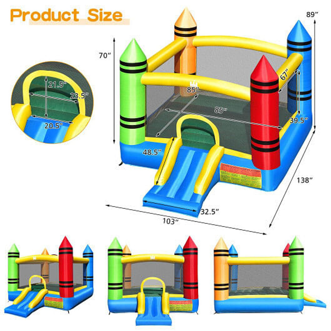 Kids Inflatable Bounce House with Slide and Ocean Balls Not Included Blower