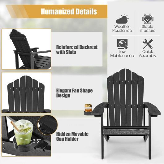 Weather Resistant HIPS Outdoor Adirondack Chair with Cup Holder-Coffee