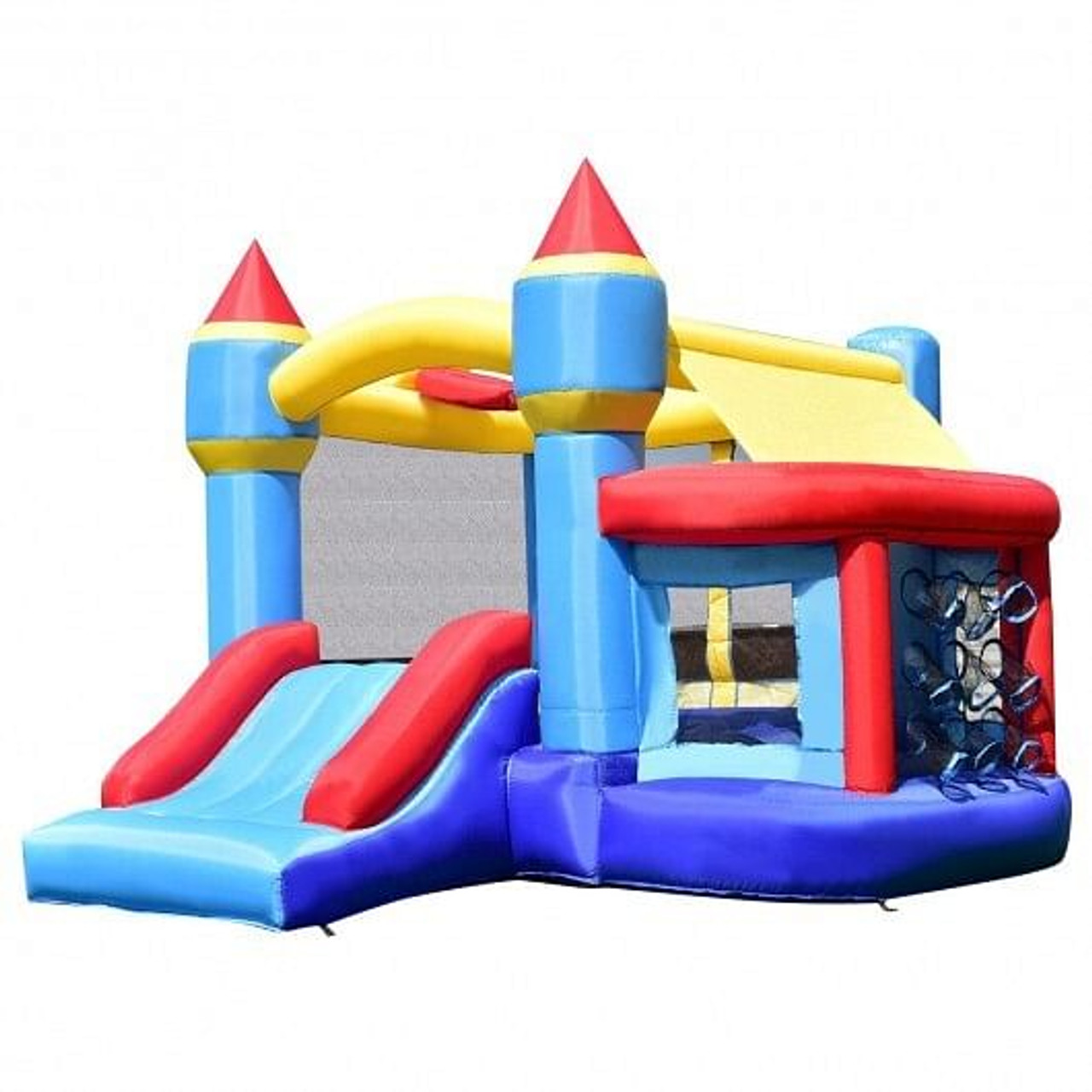 Castle Slide Inflatable Bounce House with Ball Pit and Basketball Hoop