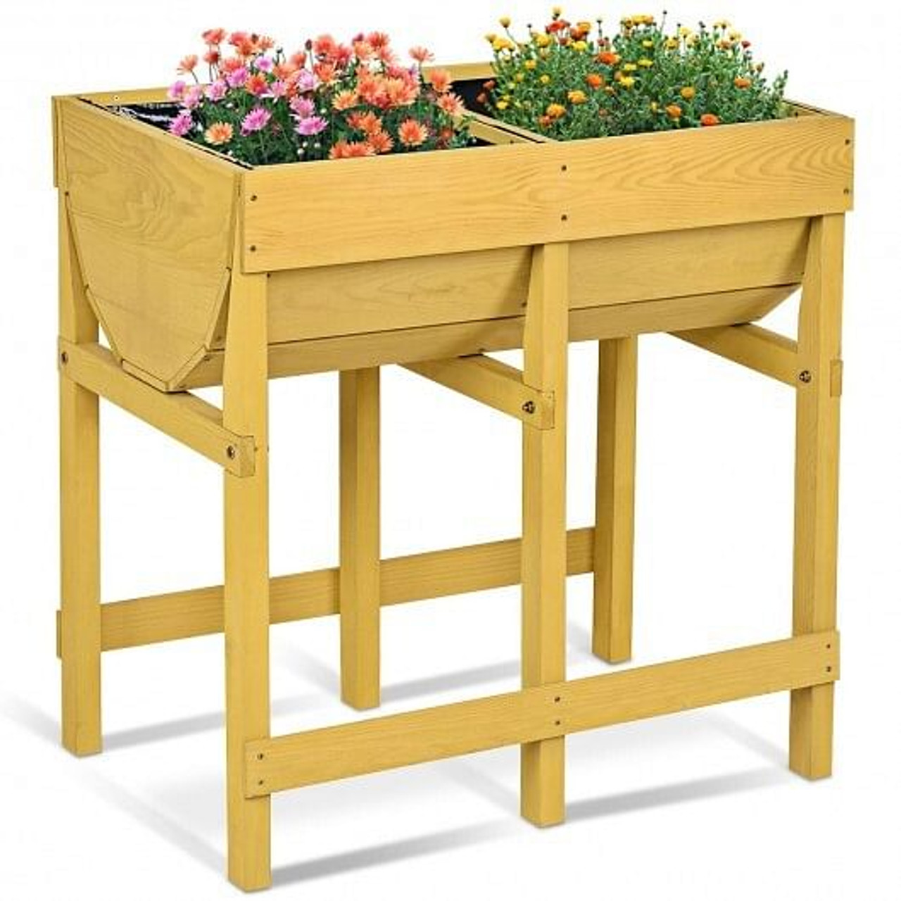 Raised Wooden Planter Vegetable Flower Bed with Liner