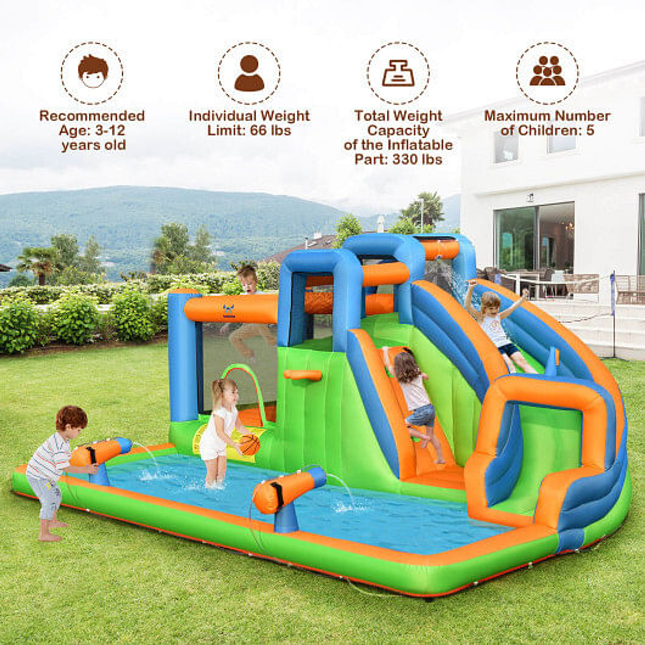 Inflatable Water Slide with Dual Climbing Walls and Blower Excluded