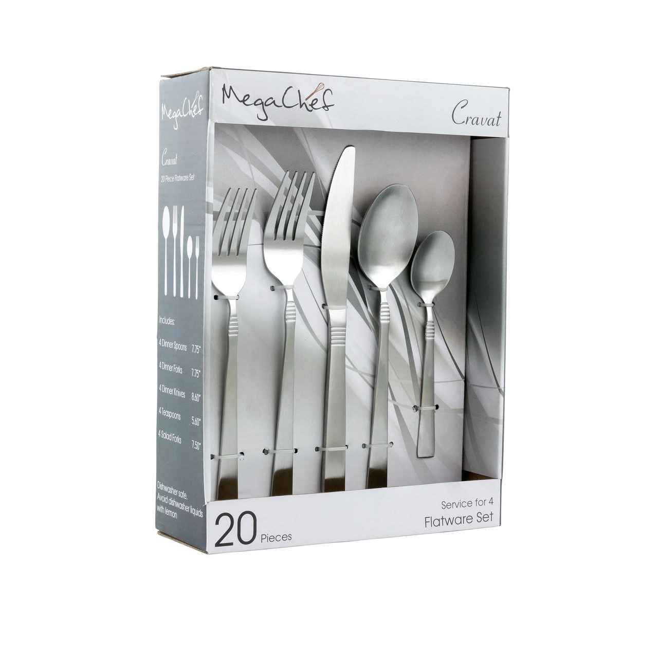 Mega Chef Cravat 20 Piece Flatware Utensil Set, Stainless Steel Silverware Metal Service for 4 in M