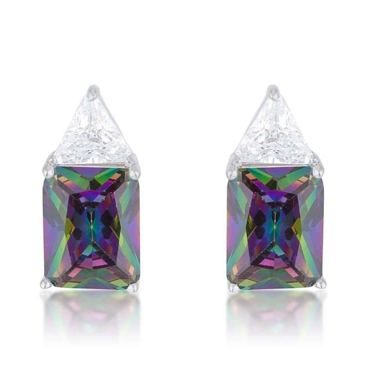 Classic Mystic Cubic Zirconia Rhodium Stud Earrings