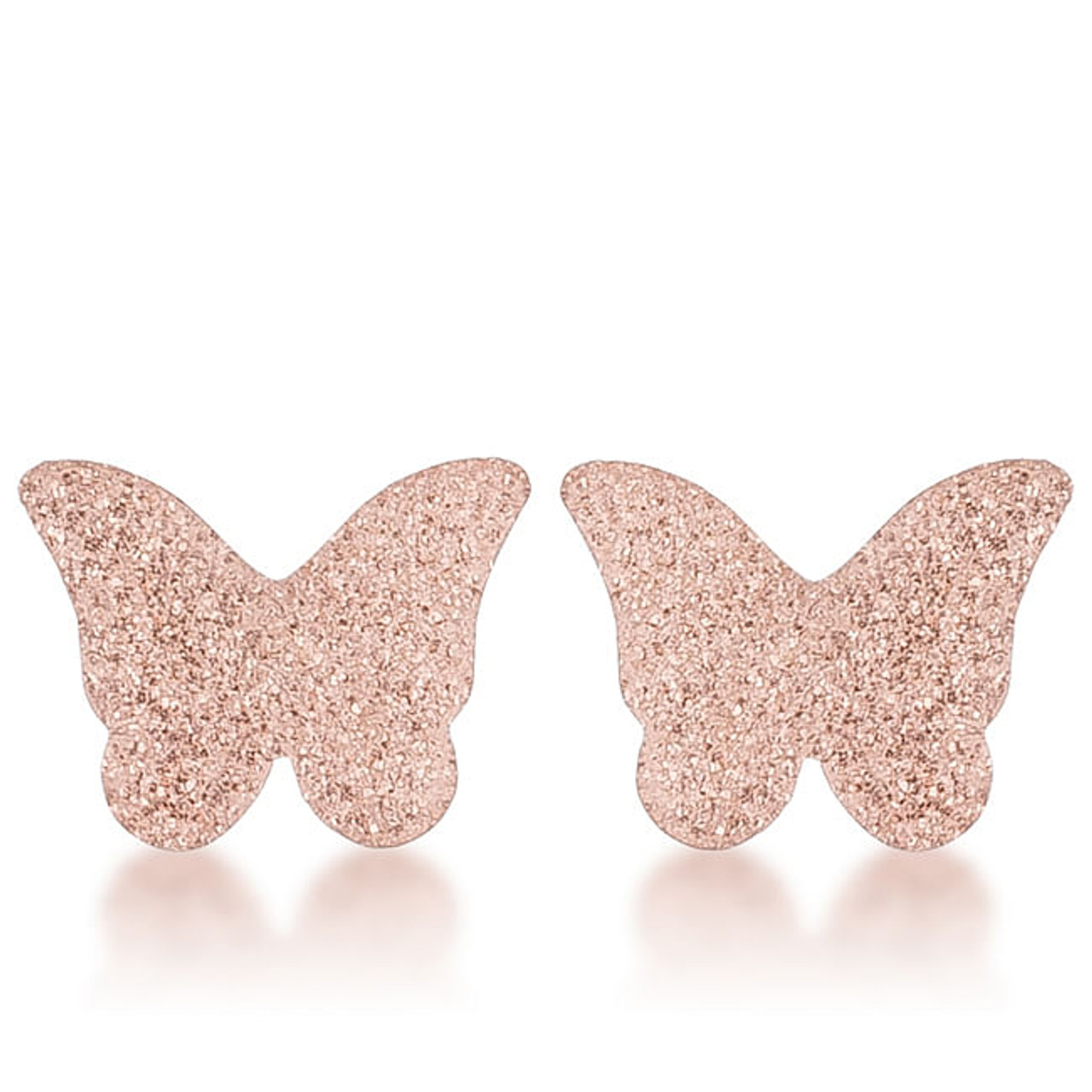 Jess Glittery Butterfly Rose Gold Stud Earrings