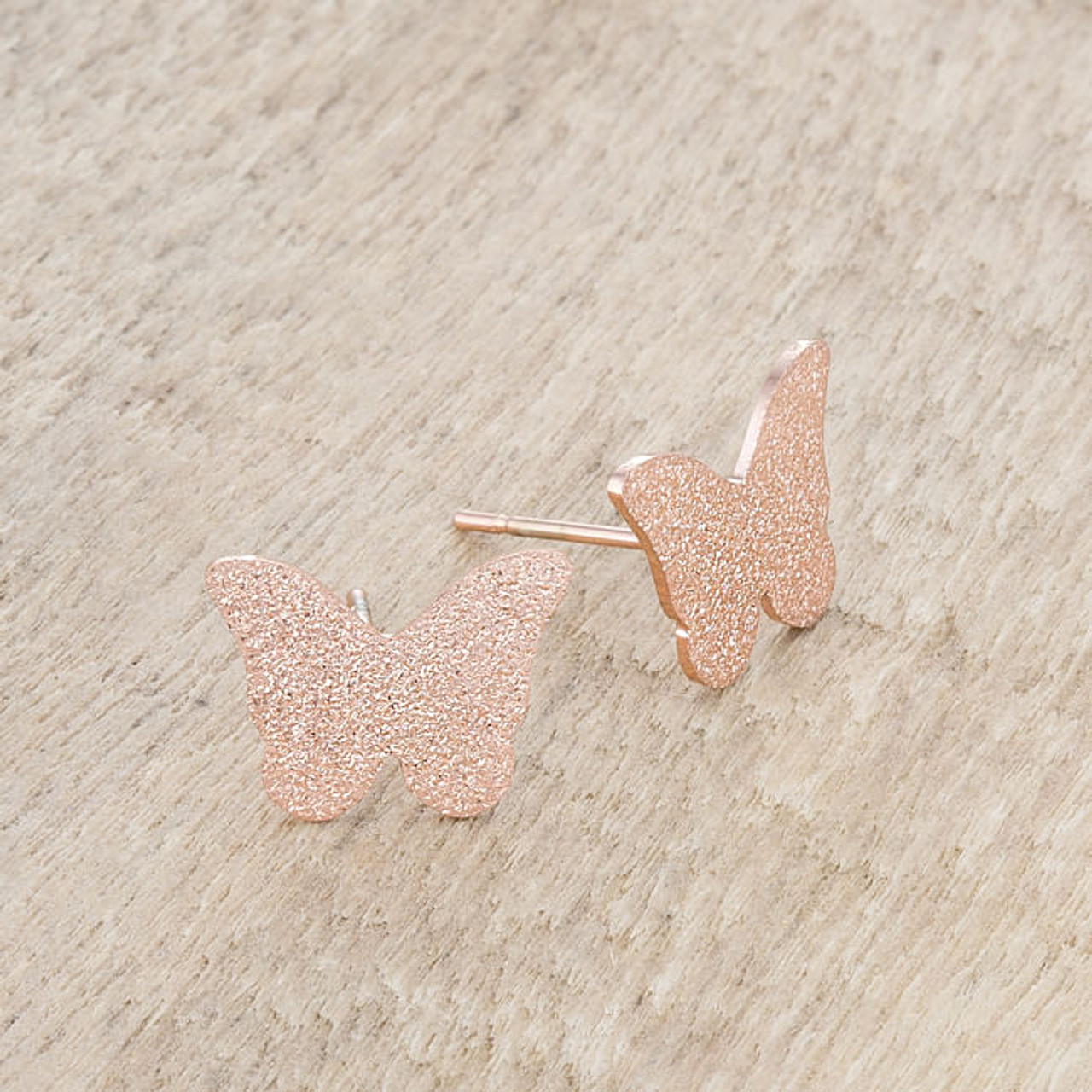 Jess Glittery Butterfly Rose Gold Stud Earrings