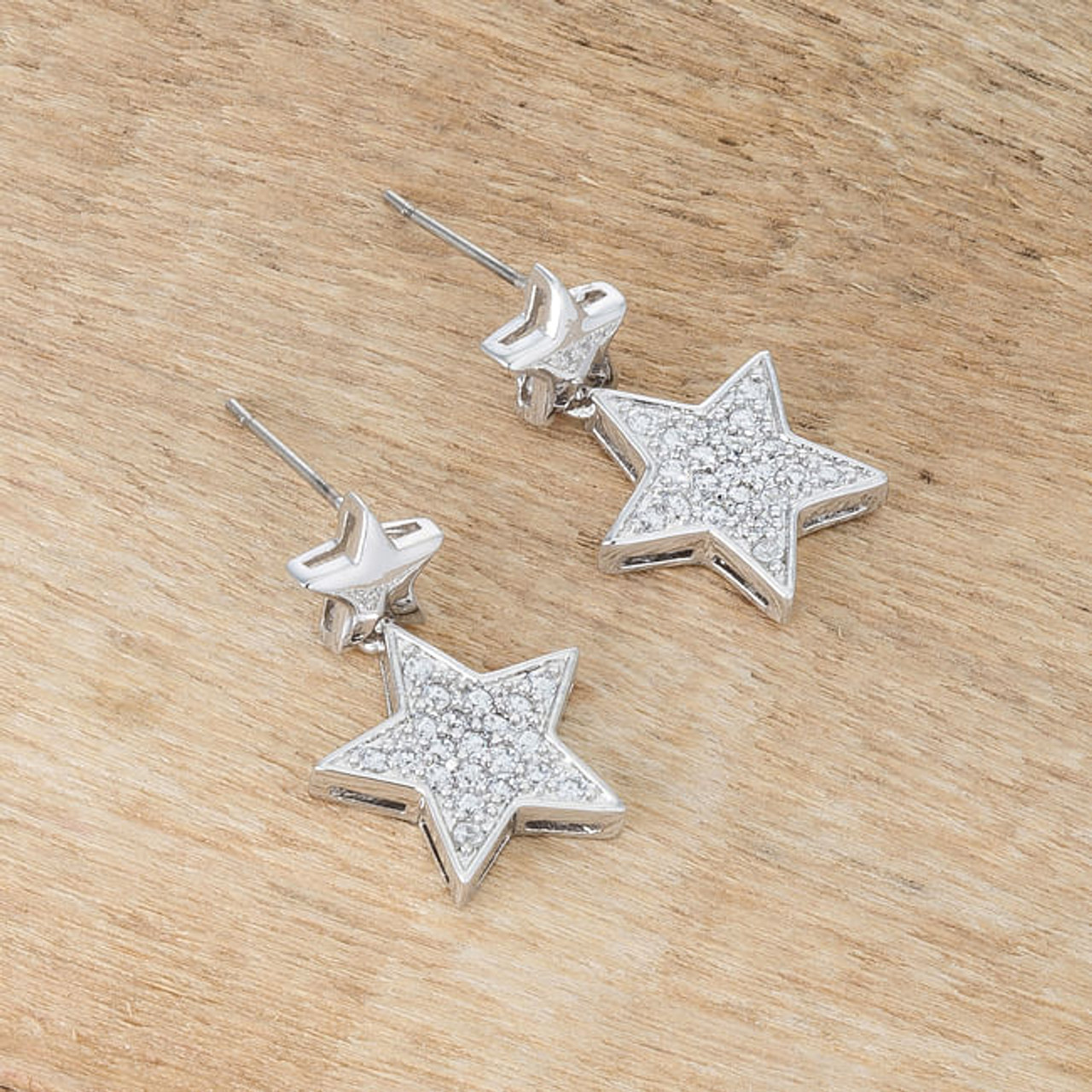 Bianca 0.5ct CZ Rhodium Star Drop Earrings