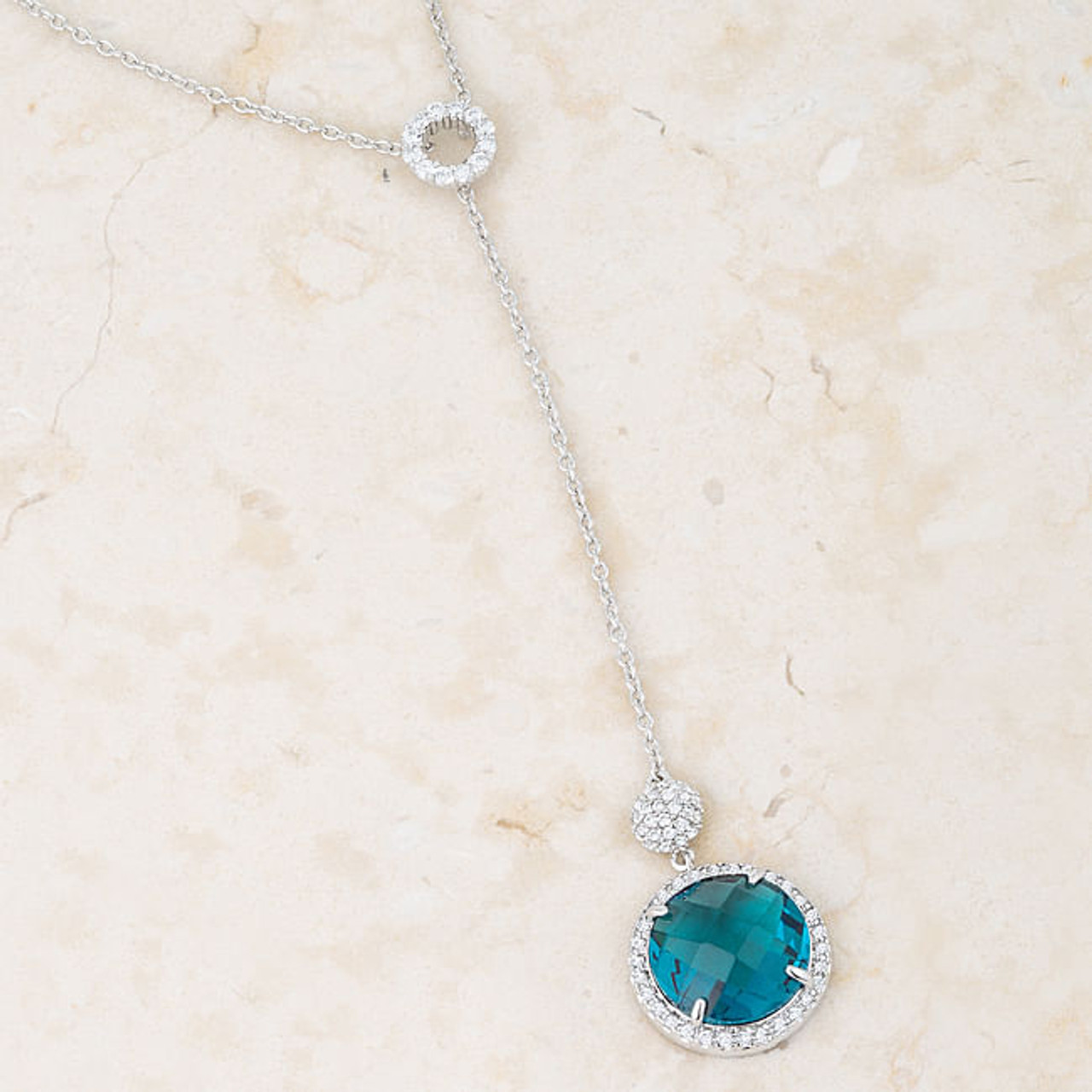 Lori 10.9ct Aqua CZ Rhodium Classic Drop Lariat Necklace