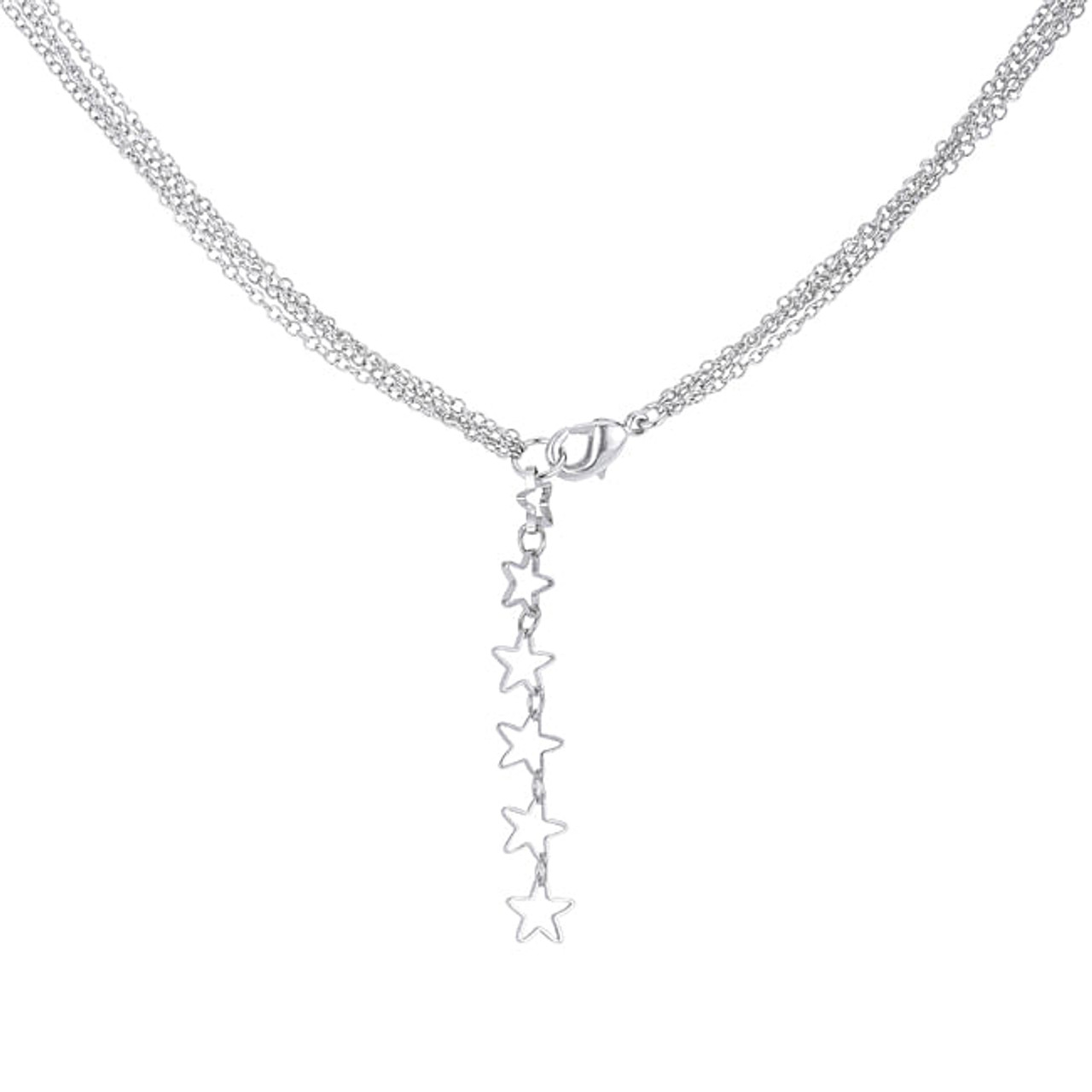 Multi-Chain Rhodium Star Necklace with CZ