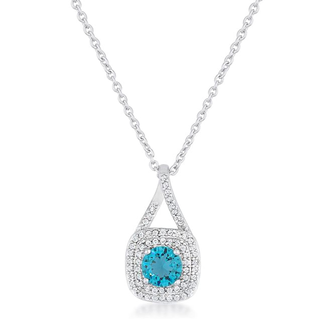 Christal 1.2ct Aqua CZ Rhodium Classic Necklace