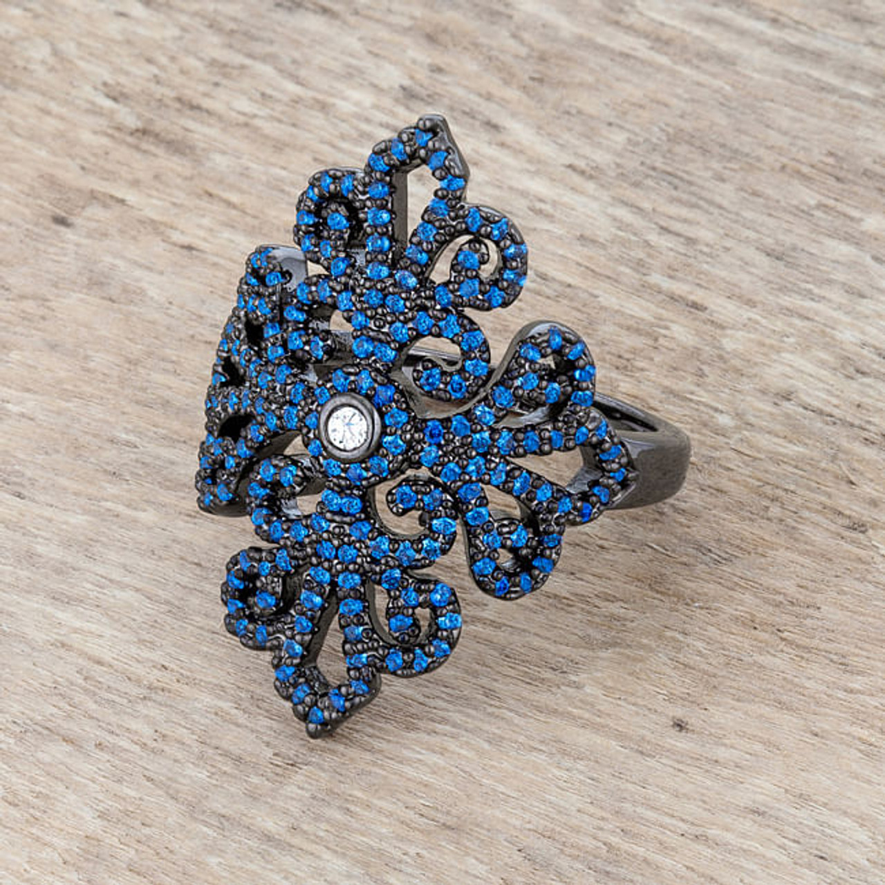 Victoria 1.23ct Sapphire CZ Hematite Filigree Cocktail Ring