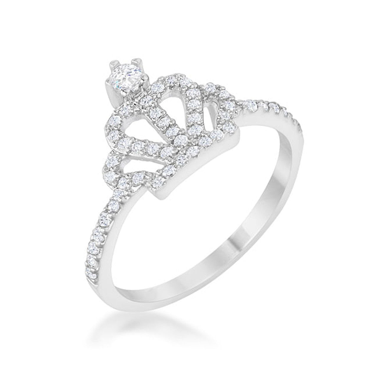 Elina 0.36ct CZ Rhodium Simple Crown Ring