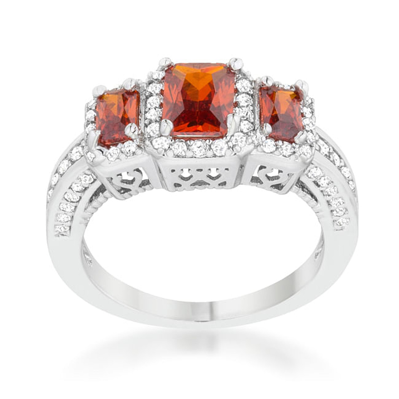 Rita 2.3ct Garnet CZ Rhodium Classic Trio Ring