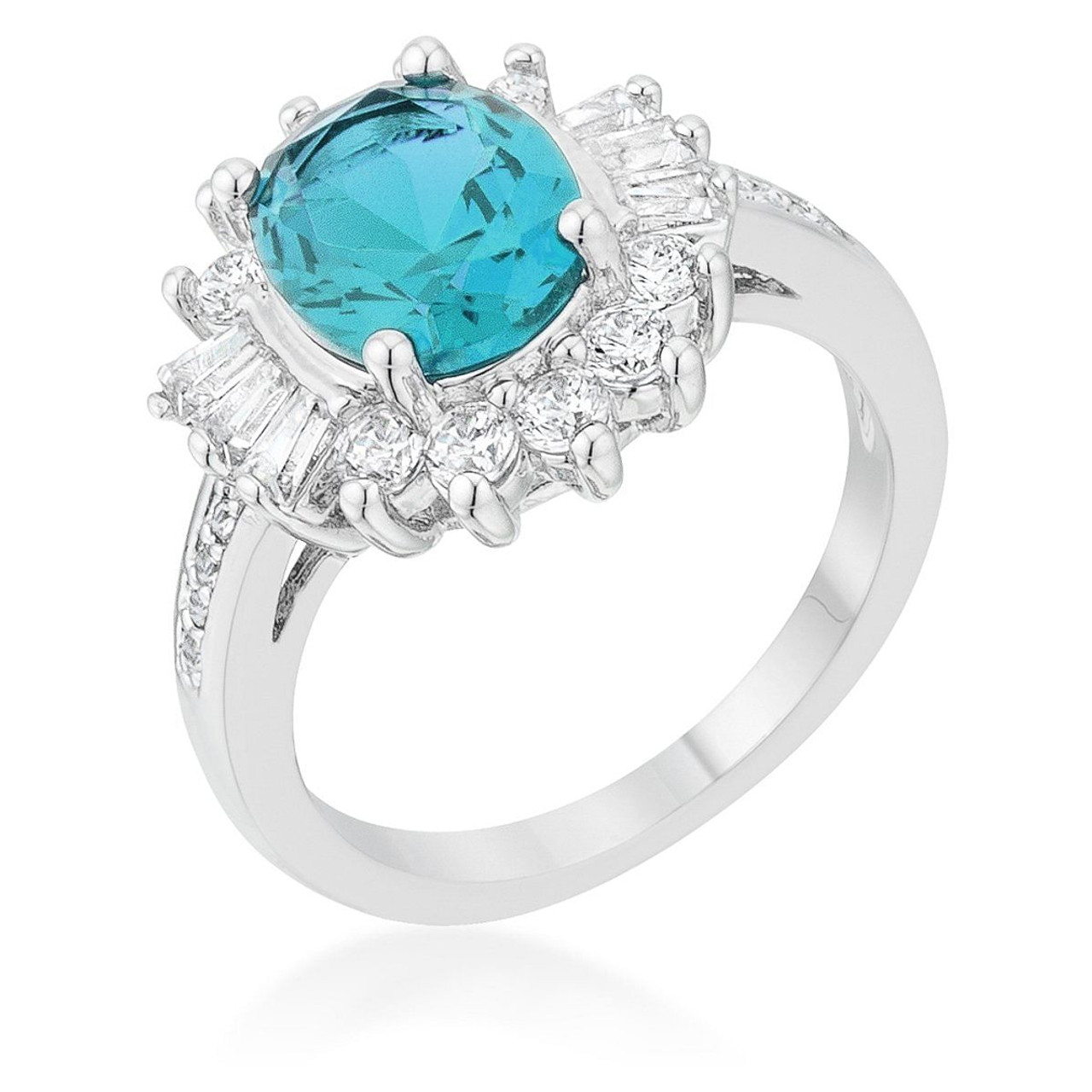 Chrisalee 3ct Aqua CZ Rhodium Classic Ring