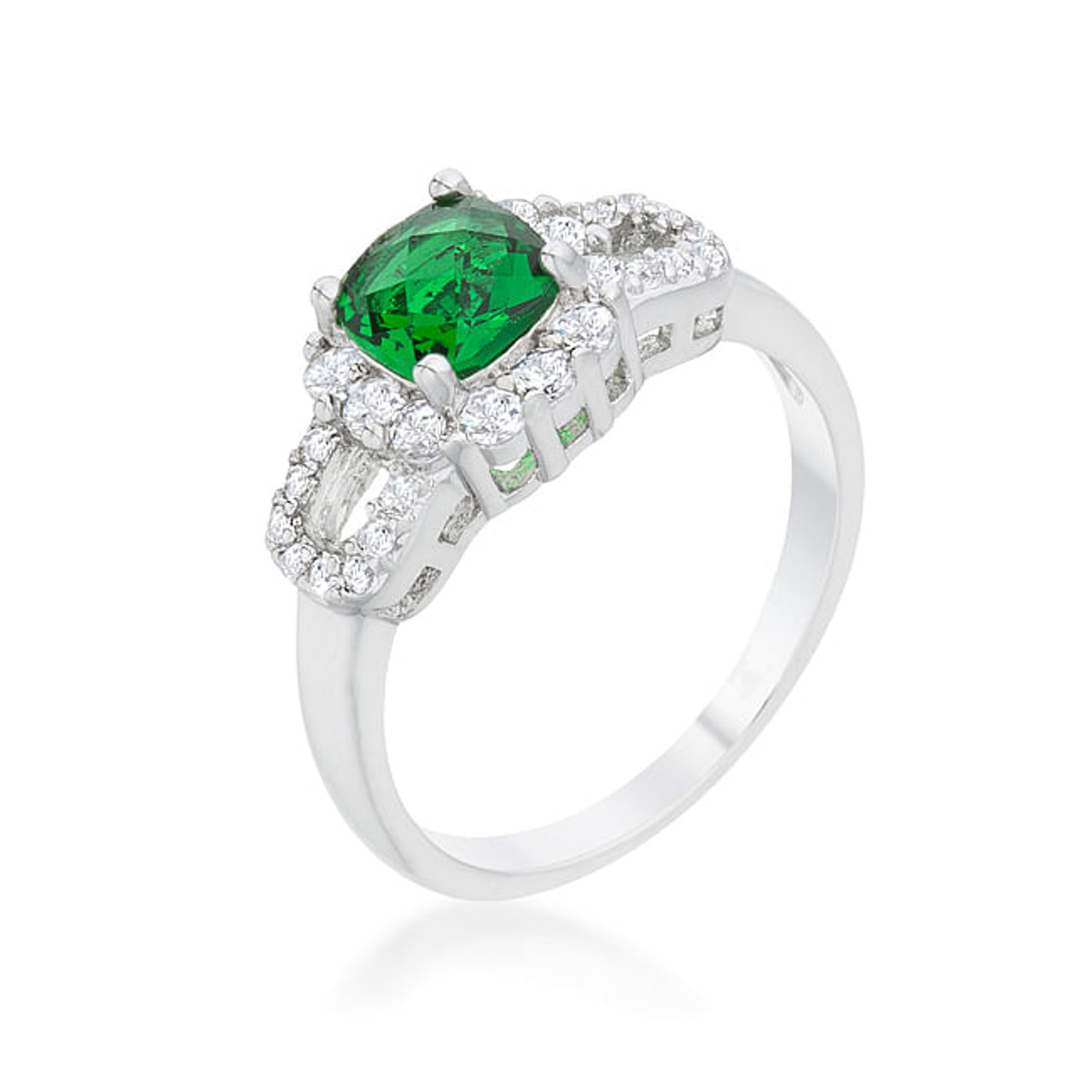 Liz 1.1ct Emerald CZ Rhodium Classic Ring