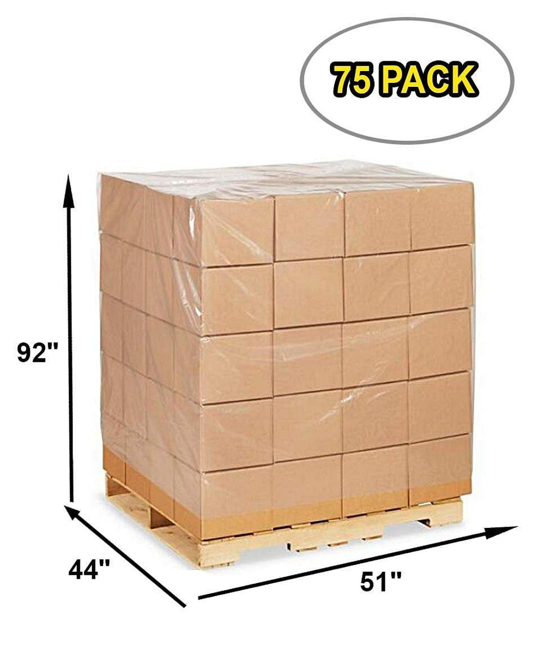 Pack of 125 Plastic Pallet Covers 50 x 49 x 75. Clear Reusable Low Density Polyethylene Pallet Bag 