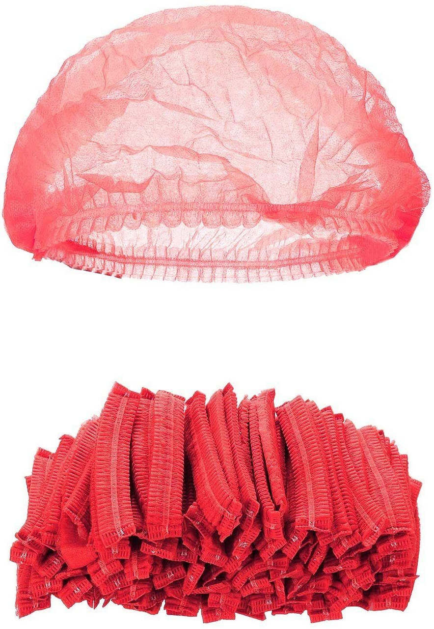 Pack of 100 Red Mob Caps 21' Hair Caps with Elastic Stretch Band Disposable Polypropylene Hair Cove