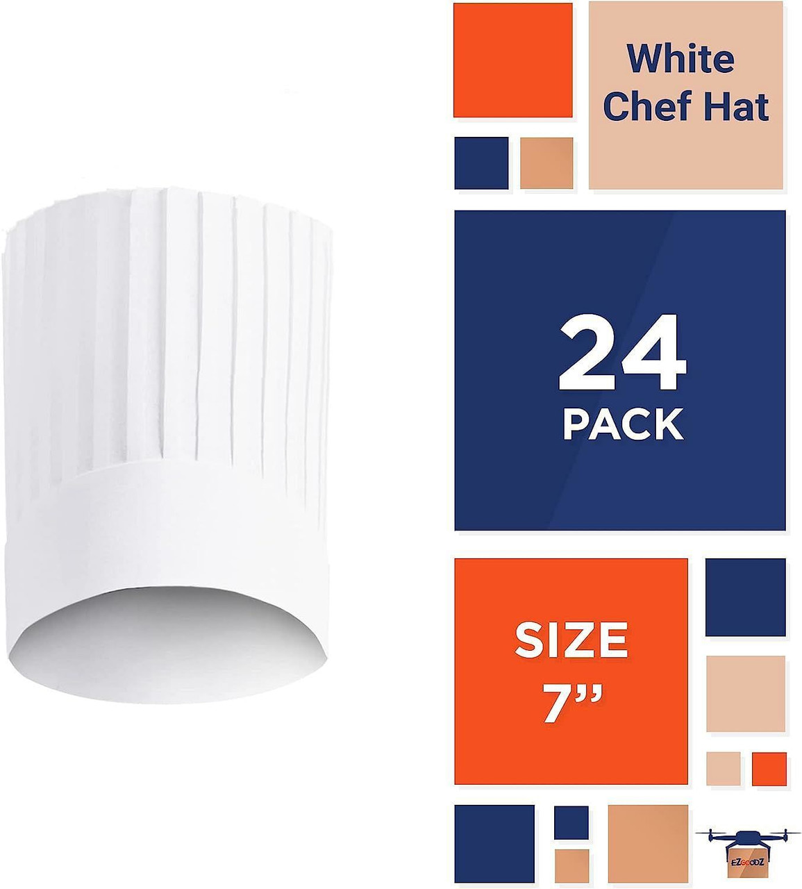 EZGOODZ White Chef Hat 7". Pack of 24 Paper Chef Hats for Adults; Disposable Paper Chef Hat; Latex 