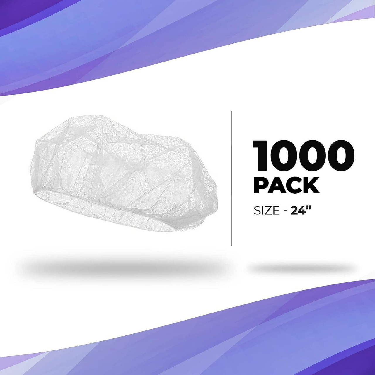 Disposable Hair Cap 24". Pack of 1000 White Mob Caps. Polypropylene Bouffant Caps with Elastic Stre