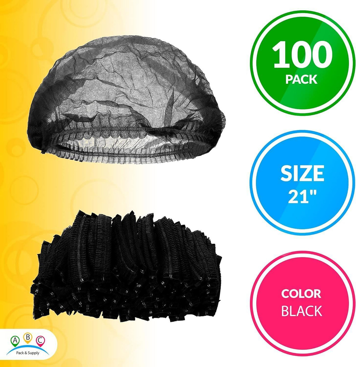 Pack of 100 Black Mob Caps 21' Hair Caps with Elastic Stretch Band Disposable Polypropylene Hair Co