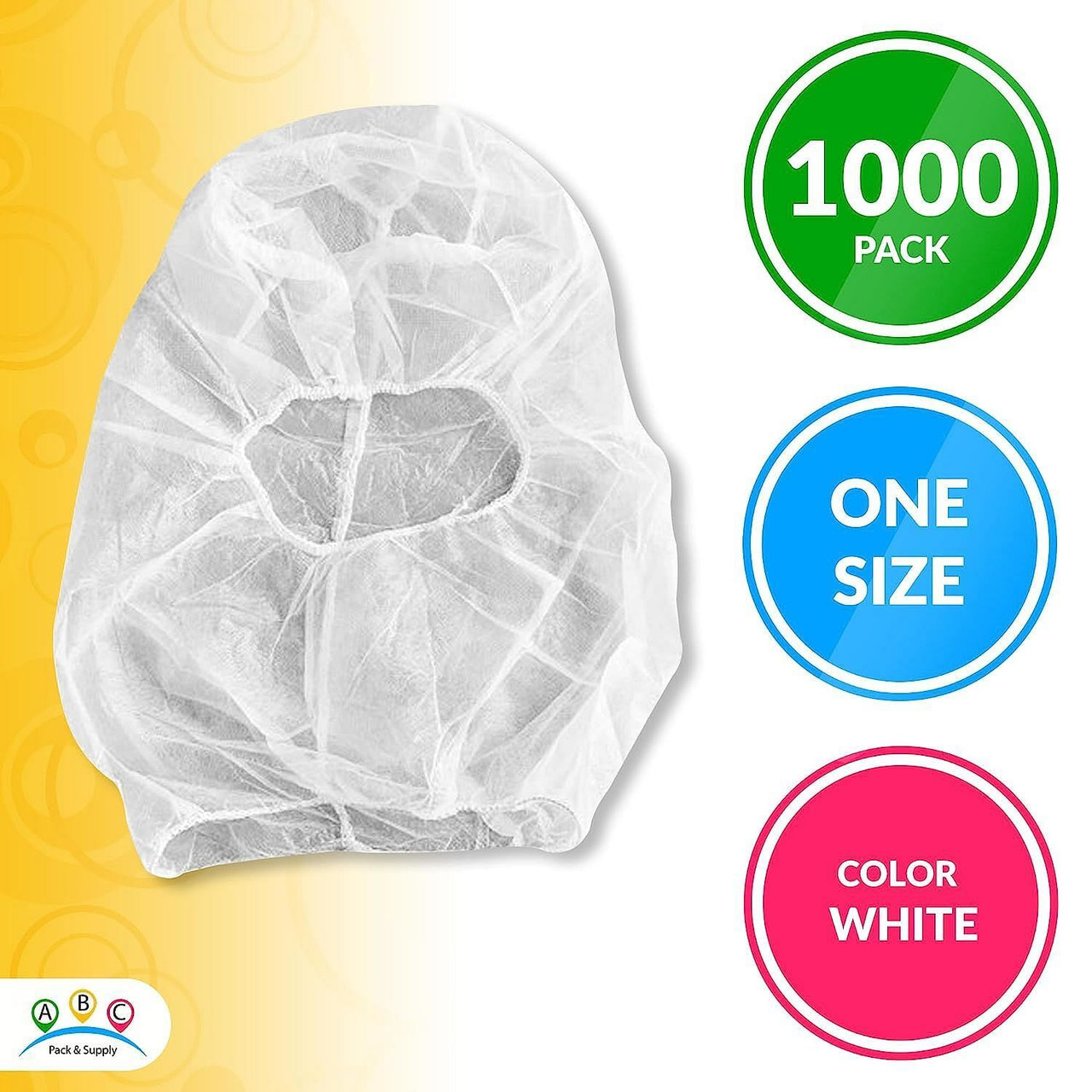 1000 Pack Polypropylene Hooded Caps White Non Woven Hoods with Elastic Closure. Disposable Bouffant