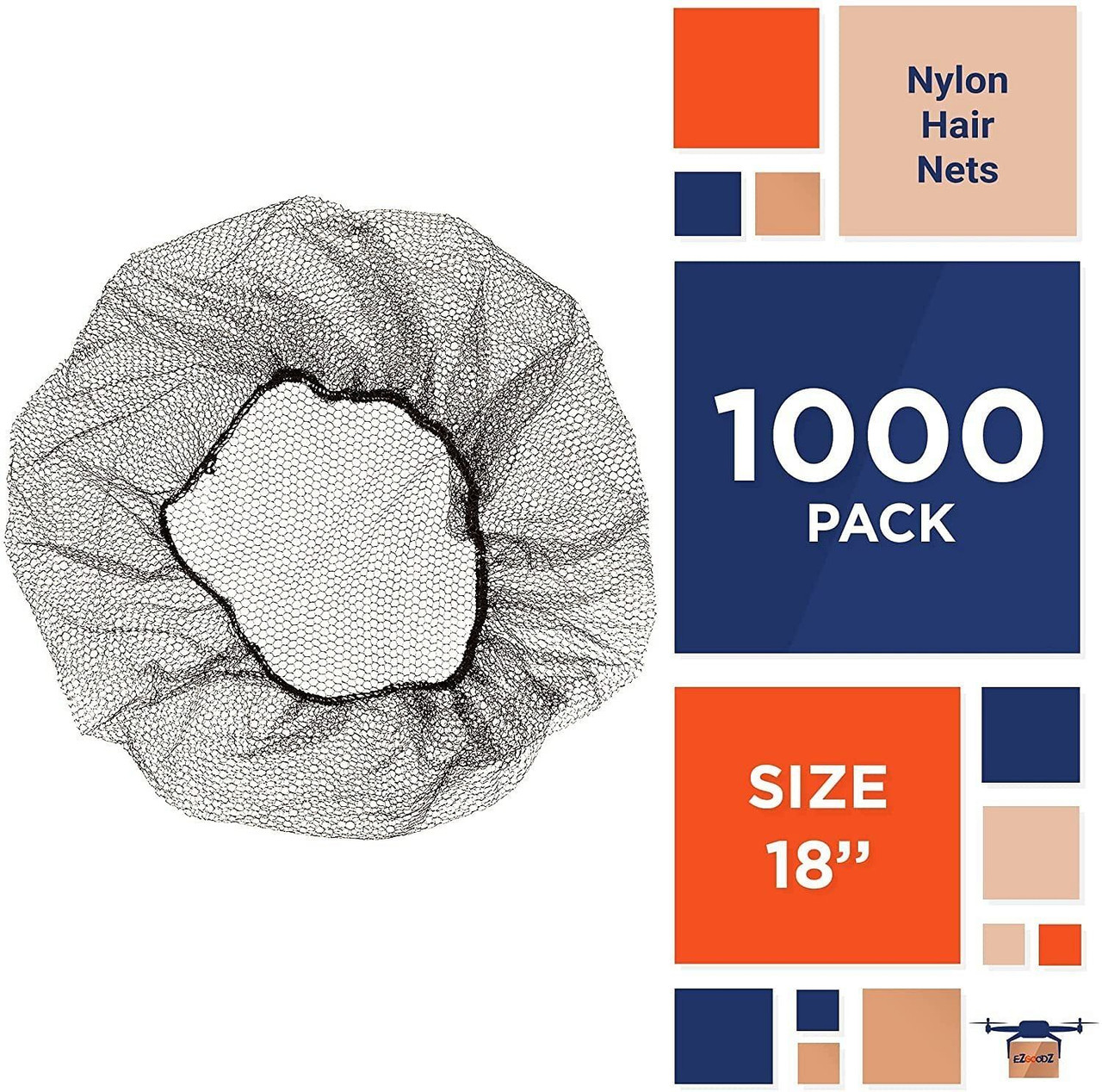 Blue Nylon Hair Nets 18". Pack of 1000 Disposable Head Caps with Elastic Edge Mesh. Stretchable Adu
