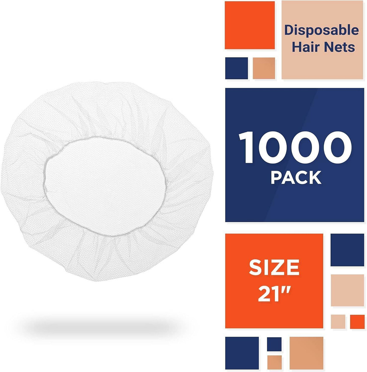 White Nylon Hair Nets 21" in Bulk. Pack of 1000 Disposable Hairnets Caps with Elastic Edge Mesh. St