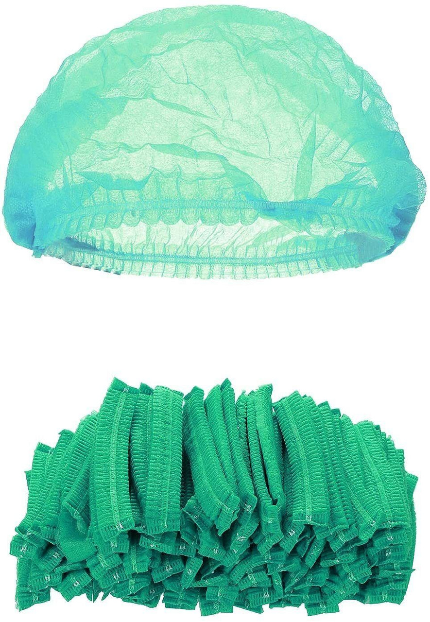 Pack of 100 Green Mob Caps 21' Hair Caps with Elastic Stretch Band Disposable Polypropylene Hair Co
