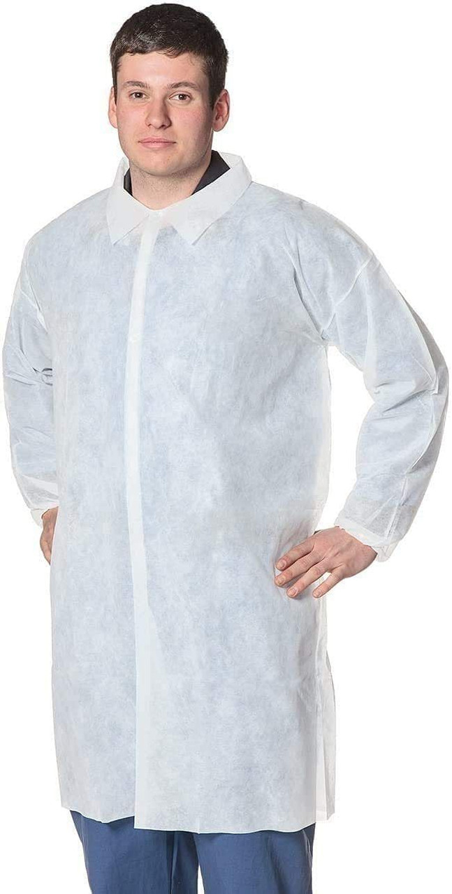 Pack of 10 White Lab Coats. Unisex XL Size Disposable Polypropylene Lab Coats 35 GSM Disposable Lab