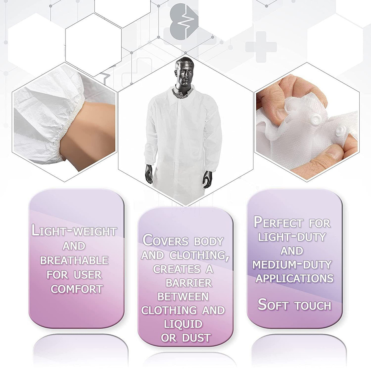 Disposable Lab Coat 43" x 55" Adult SMS Lab Coat 40 gsm X-Large White Lab Coat with Long Sleeves El