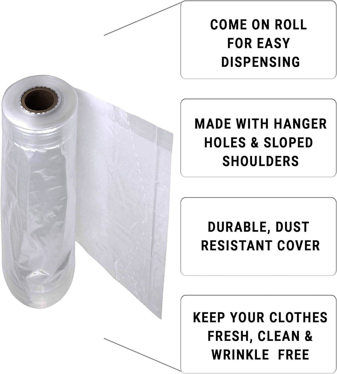 Roll of 650 Clear Garment Covers for Dry Cleaner 21 x 4 x 30 Poly 0.5 mil Storage Bags for Clothes 