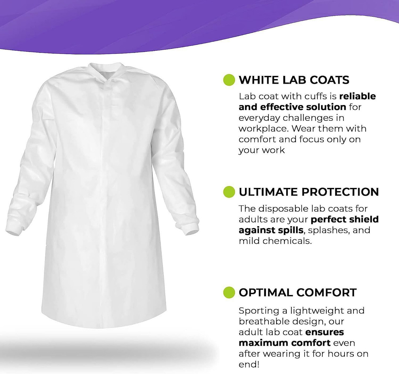 Static Dissipative Lab Coats. Pack of 10 White XX-Large 60 gm/m2 Blend PE PP Lint Free Fabric Wear 