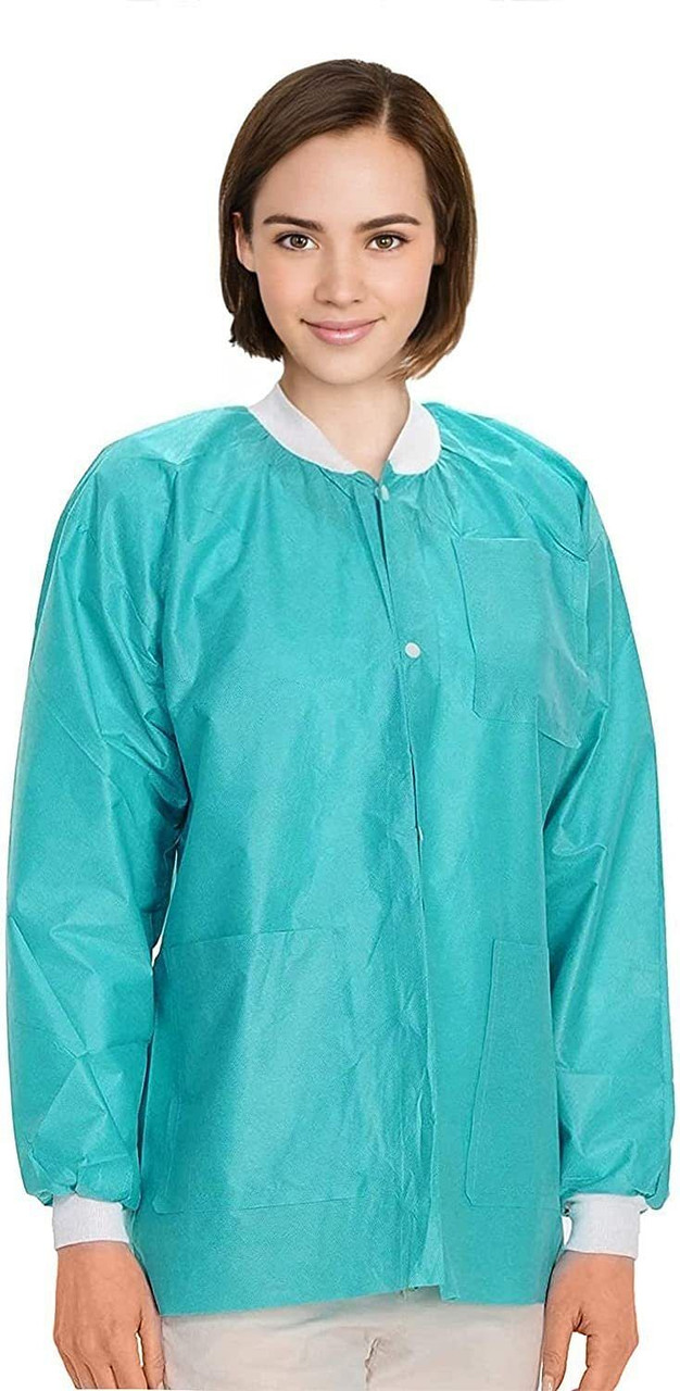 AMZ Medical Supply Disposable Shirts. Pack of 10 Teal Blue Lab Jackets XX-Large. 45 gsm SMS Hip Len