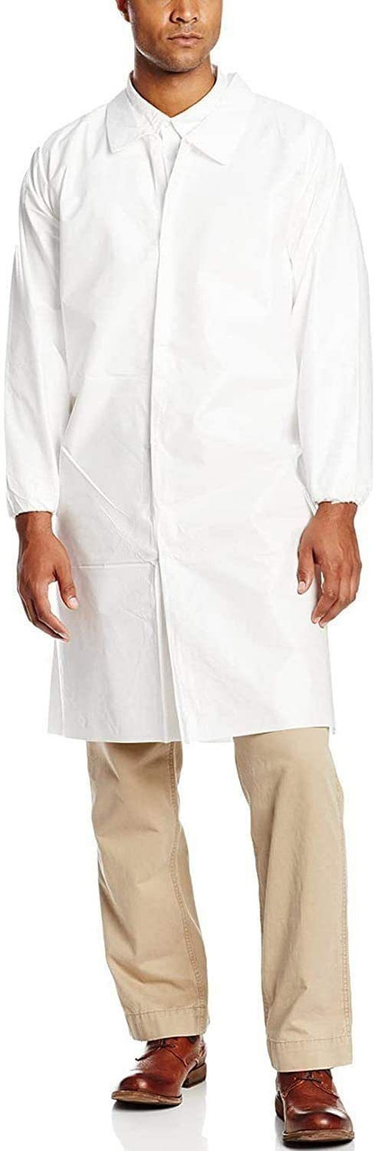 Disposable SF Lab Coats. Pack of 10 White Large Polypropylene 40 gsm Gowns with Waterproof Micropor