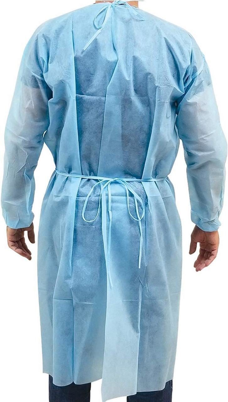 Hospital Disposable Gowns with Sleeves X-Large; Pack of 25 Blue Disposable Isolation Gowns; PPE Med