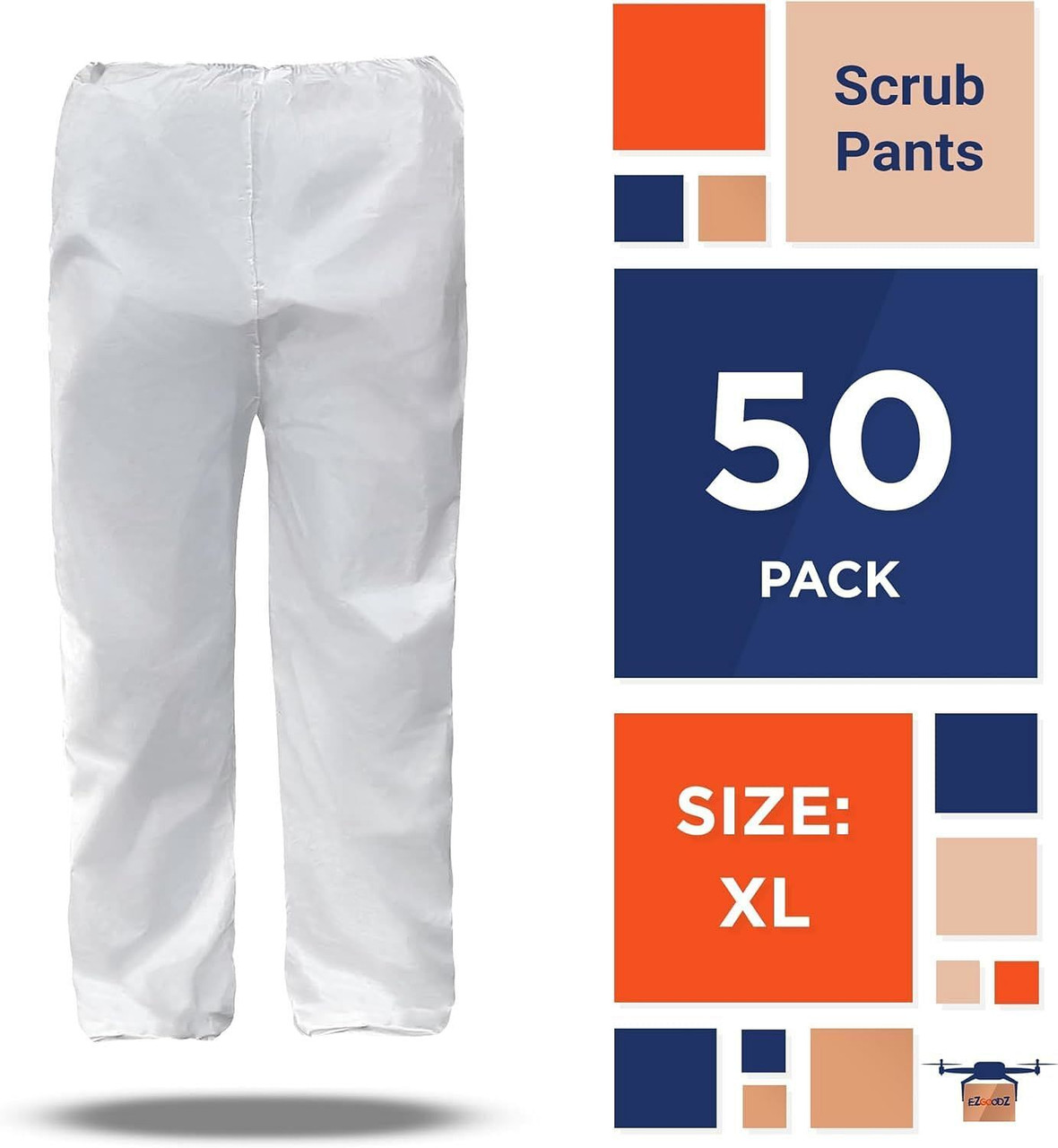 Waterproof Disposable Pants. Pack of 50 Poly White Trousers X-Large. Protective Workwear with Elast