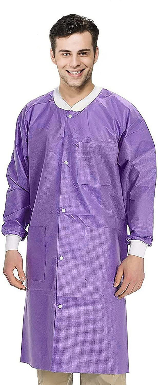 Disposable Lab Coats. Pack of 5 Purple SMS Lab Coats XX-Large. 45 GSM Unisex Lab Coats with Hook an