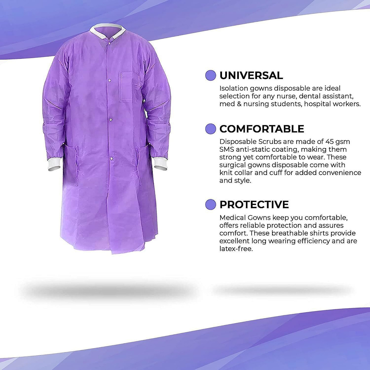 Disposable Lab Coats. Pack of 5 Purple SMS Lab Coats XX-Large. 45 GSM Unisex Lab Coats with Hook an