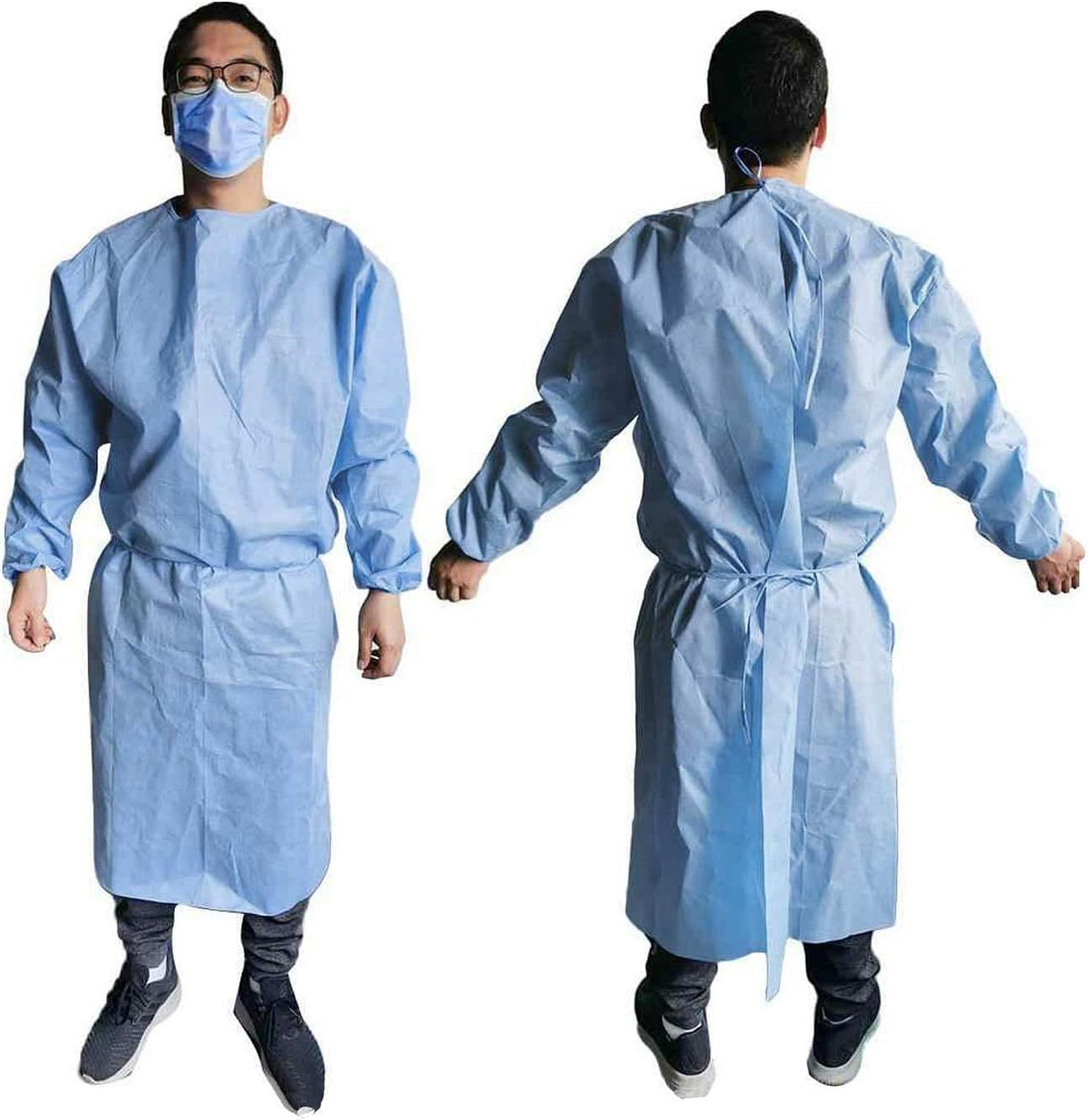 Polyethylene Robes Blue. Pack of 10 Adult Disposable Robes Large. Fluid-Resistant PE Frocks with Lo
