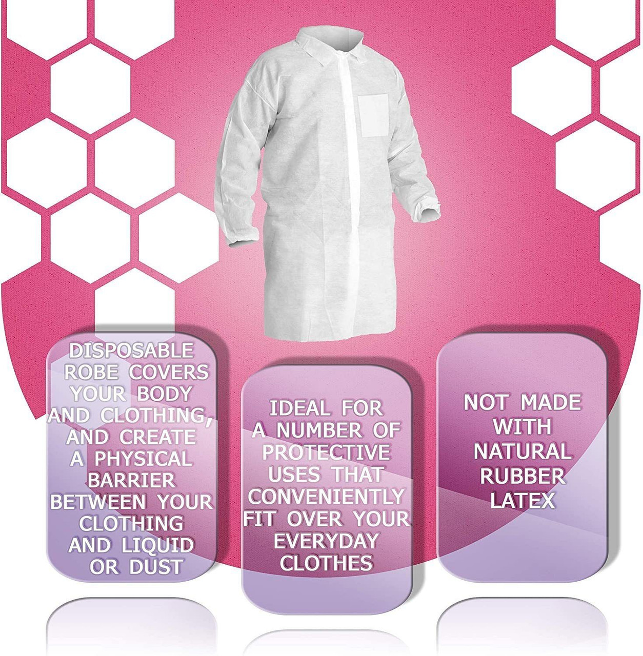 White Lab Coats. Pack of 10 Lab Coat Disposable Large. Medical Gowns Disposable. 50gm/m2 Polypropyl