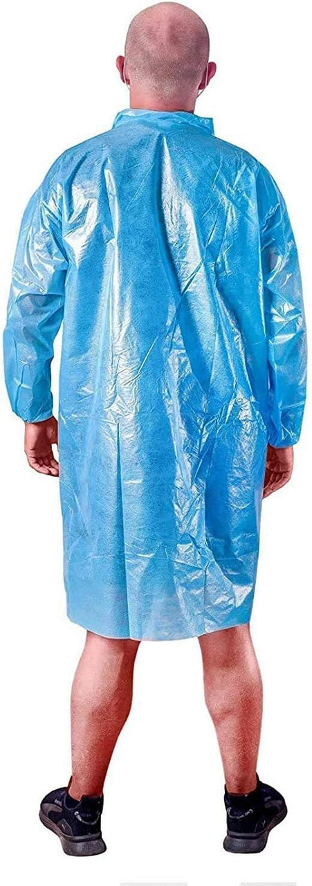 Polyethylene Lab Coats. Pack of 50 Blue Poly Lab Coats X-Large. Disposable Polyethylene Lab Coats w